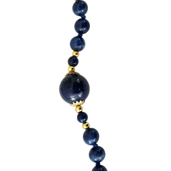 Blue lapis gemstone with gold tone beaded 18 inch necklace matching earrings - Picture 5 of 9